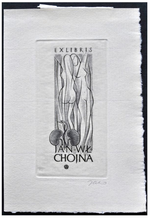 Jakubowski Wojciech (096/1959) Exlibris Jan Wł. Chojna, 70x37, dwie nagie kobiety