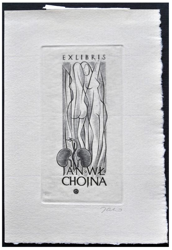 Jakubowski Wojciech (096/1959) Exlibris Jan Wł. Chojna, 70x37, dwie nagie kobiety