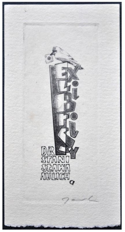 Jakubowski Wojciech (094/1959) Exlibris dr Stanisław Aulich, 63x27, kruk