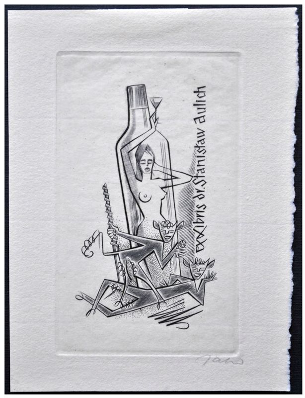Jakubowski Wojciech (133/1961) Exlibris dr Stanisław Aulich, 78x48, akt i diabeł