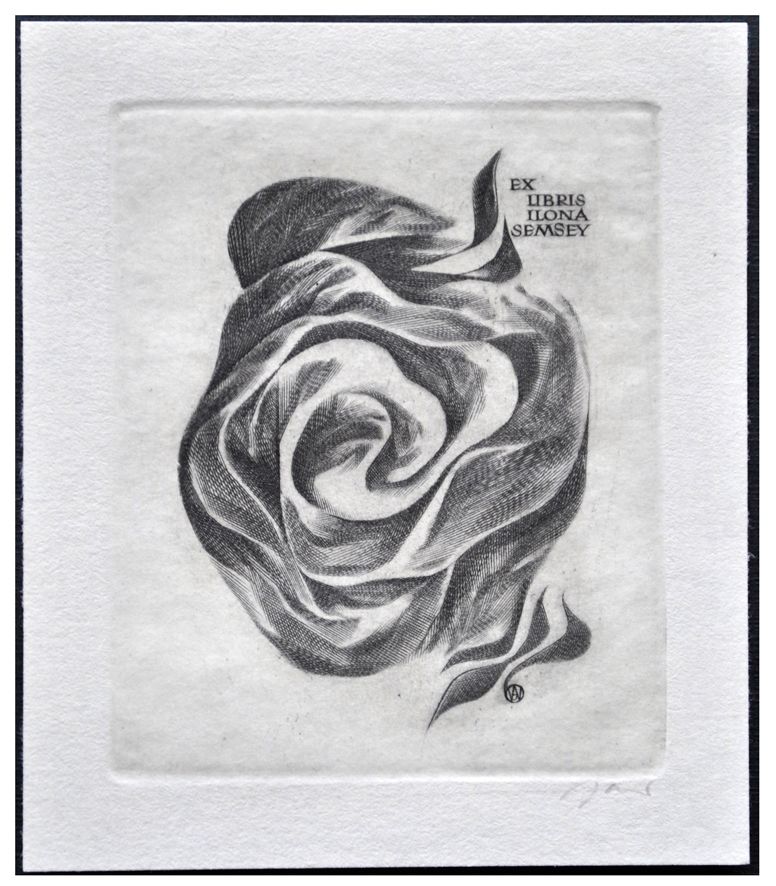 Jakubowski Wojciech (385/1971) Exlibris Ilona Semsey, 66x54, kwiat