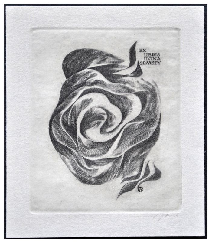 Jakubowski Wojciech (385/1971) Exlibris Ilona Semsey, 66x54, kwiat