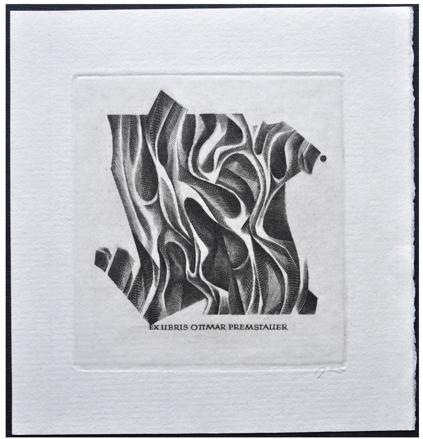 Jakubowski Wojciech (448/1974) Exlibris Ottmar Premstaller, 88x62, abstrakcyjna kompozycja
