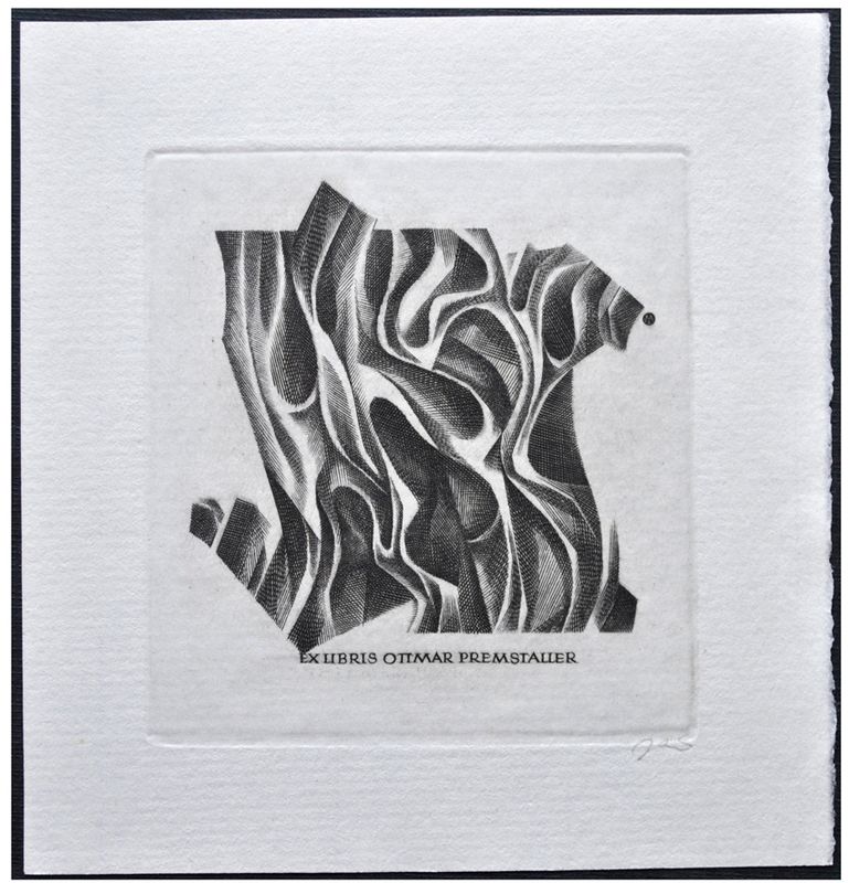 Jakubowski Wojciech (448/1974) Exlibris Ottmar Premstaller, 88x62, abstrakcyjna kompozycja
