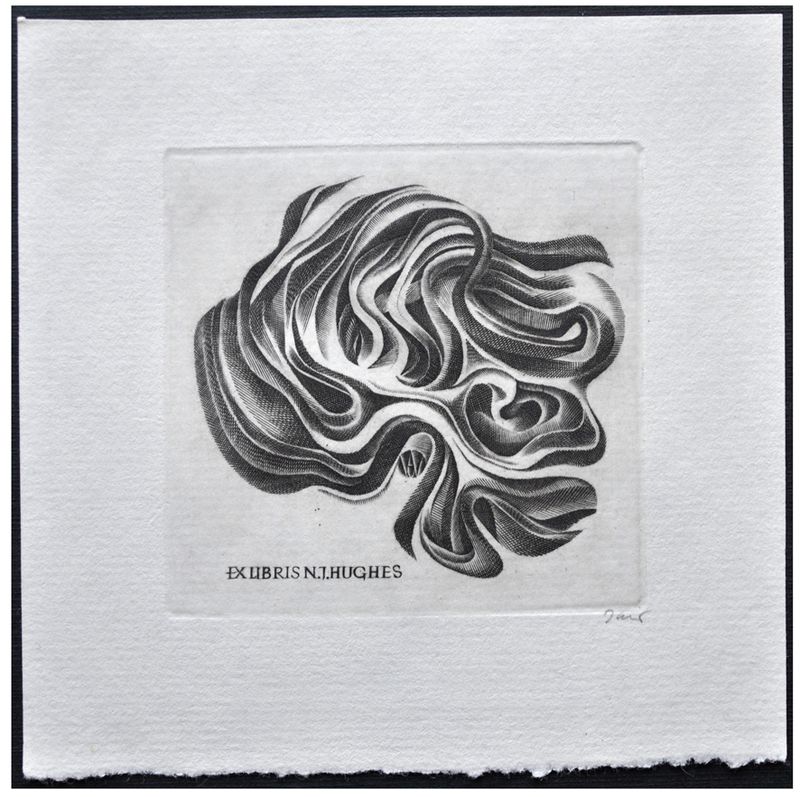 Jakubowski Wojciech (457/1975) Exlibris N.J. Hughes, 65x67, abstrakcyjna kompozycja