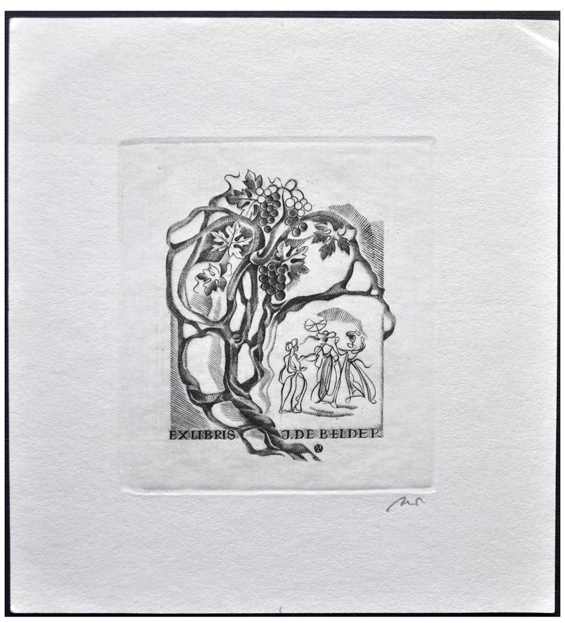 Jakubowski Wojciech (488/1978) Exlibris J. de Belder, 63x57, winorośl