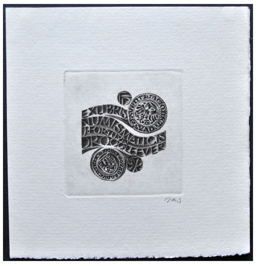 Jakubowski Wojciech (491/1978) Exlibris J. Fortuyn Droogleever, 47x44, monety
