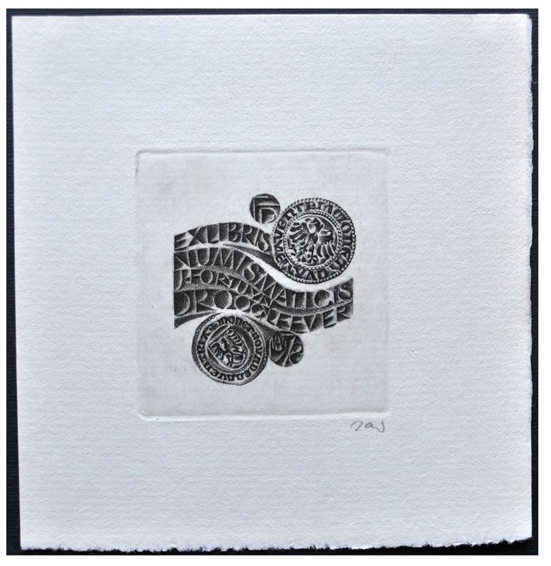Jakubowski Wojciech (491/1978) Exlibris J. Fortuyn Droogleever, 47x44, monety