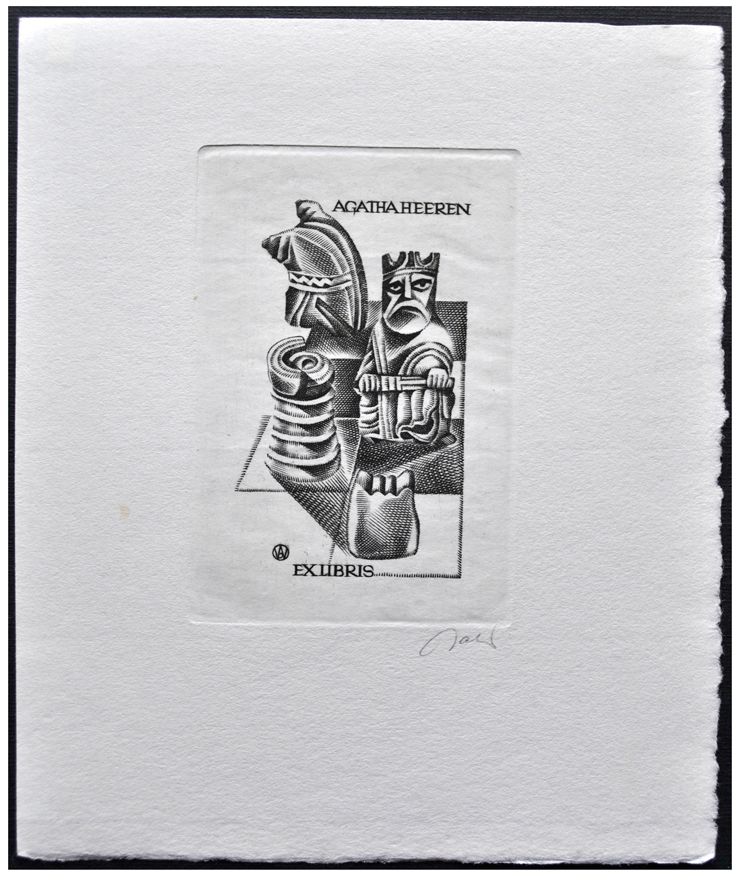 Jakubowski Wojciech (494/1978) Exlibris Agatha Heeren, 67x45, figury szachowe