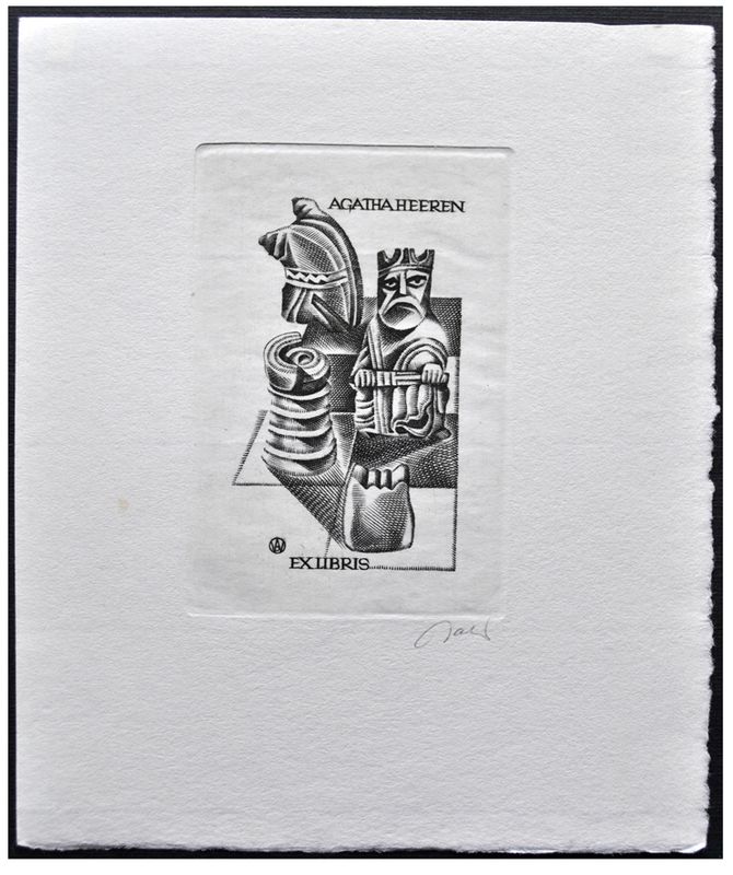 Jakubowski Wojciech (494/1978) Exlibris Agatha Heeren, 67x45, figury szachowe