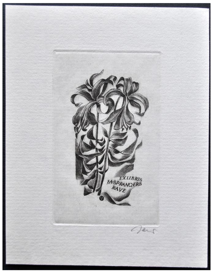 Jakubowski Wojciech (513/1979) Exlibris J.A. Sprangers Rave, 68x42, lilie