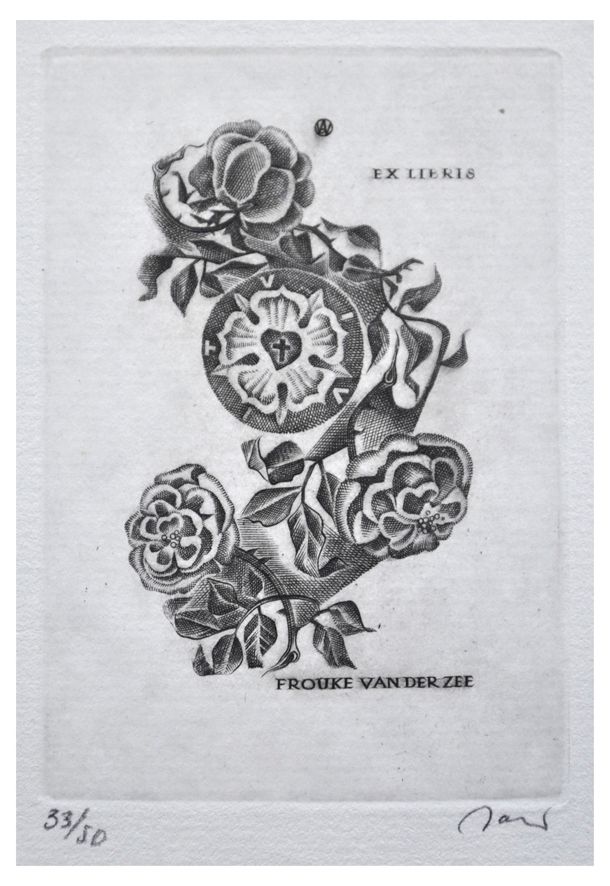 Jakubowski Wojciech (535/1980) Ex libris Frouke van der Zee, 80x56, róża Matcina Lutra