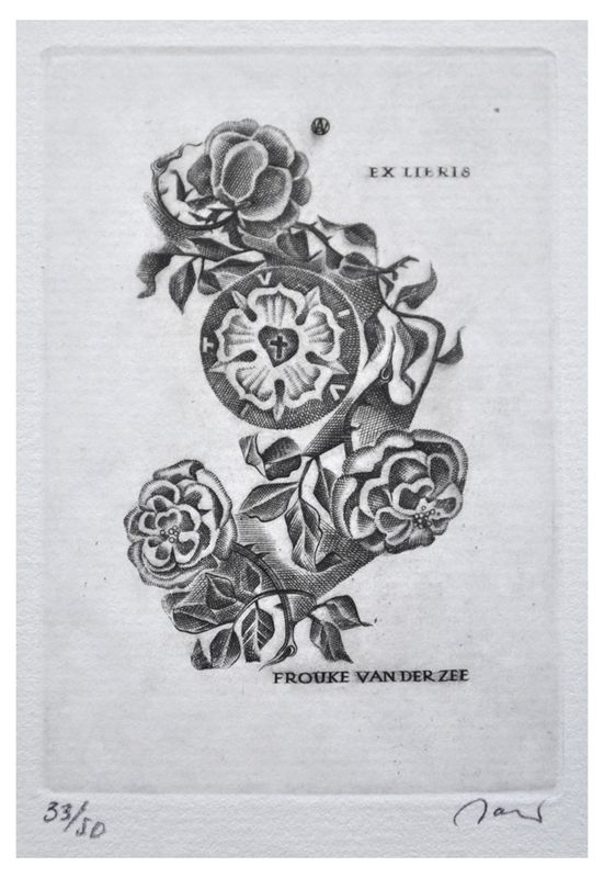 Jakubowski Wojciech (535/1980) Ex libris Frouke van der Zee, 80x56, róża Matcina Lutra