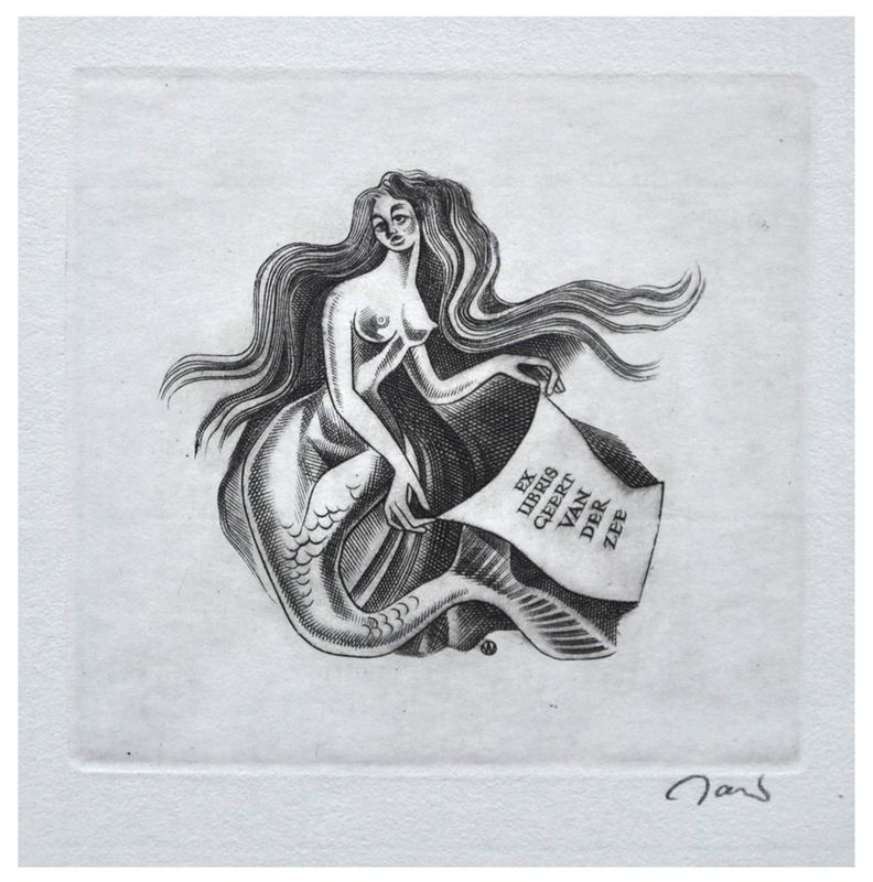 Jakubowski Wojciech (537/1980) Exlibris Geert van der Zee, 56x60, syrena