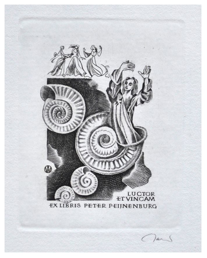 Jakubowski Wojciech (582/1984) Exlibris Peter Peijnenburg, 60x47, mężczyzna w muszli