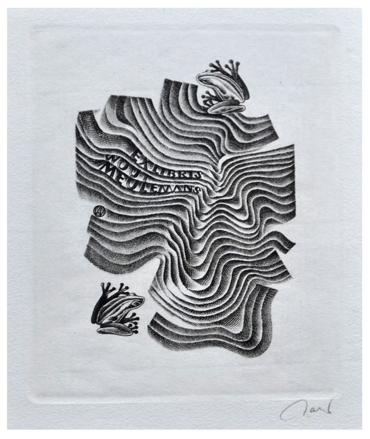 Jakubowski Wojciech (643/1988) Exlibris Wout Meulemans, 70x58, żaby