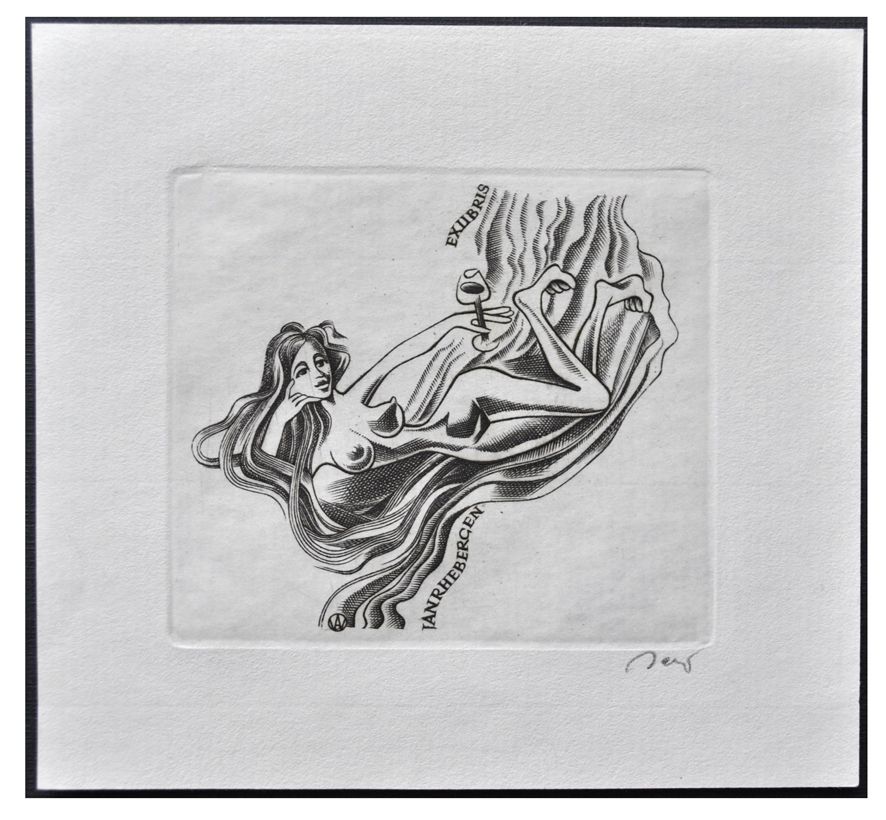Jakubowski Wojciech (529/1980) Exlibris Jan Rhebergen, 58x63, akt kobiecy