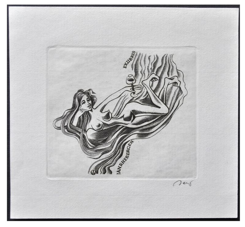Jakubowski Wojciech (529/1980) Exlibris Jan Rhebergen, 58x63, akt kobiecy