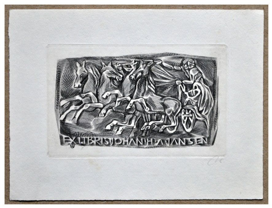 Jakubowski Wojciech (352/1970) Exlibris Johan H.A. Jansen, 48x77, czterokonny zaprzęg