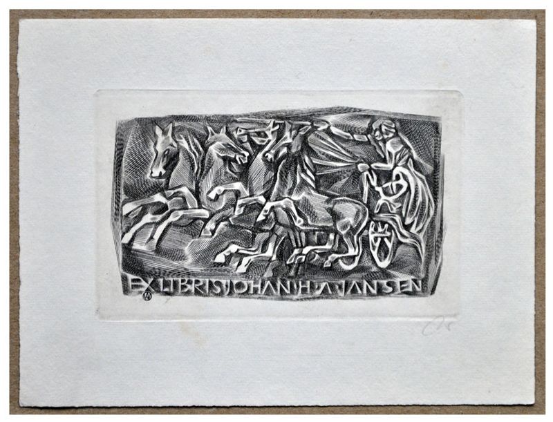 Jakubowski Wojciech (352/1970) Exlibris Johan H.A. Jansen, 48x77, czterokonny zaprzęg