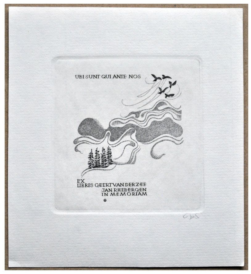 Jakubowski Wojciech (878/2003) Exlibris Geert van der Zee - Jan Rhebergen in memoriam, 75x72, ptaki