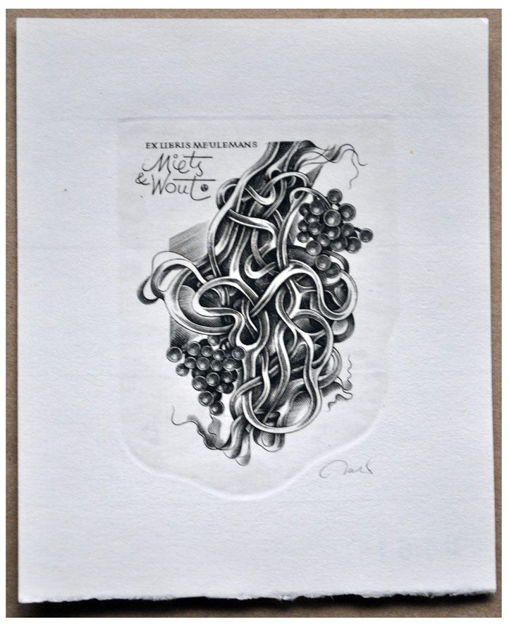 Jakubowski Wojciech (708/1993) Exlibris Miets &amp; Wout Meulemans, 79x58, winogrona