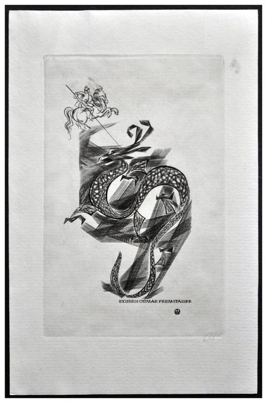 Jakubowski Wojciech (232/1965) Exlibris Ottmar Premstaller, 105x70, św. Jerzy i smok