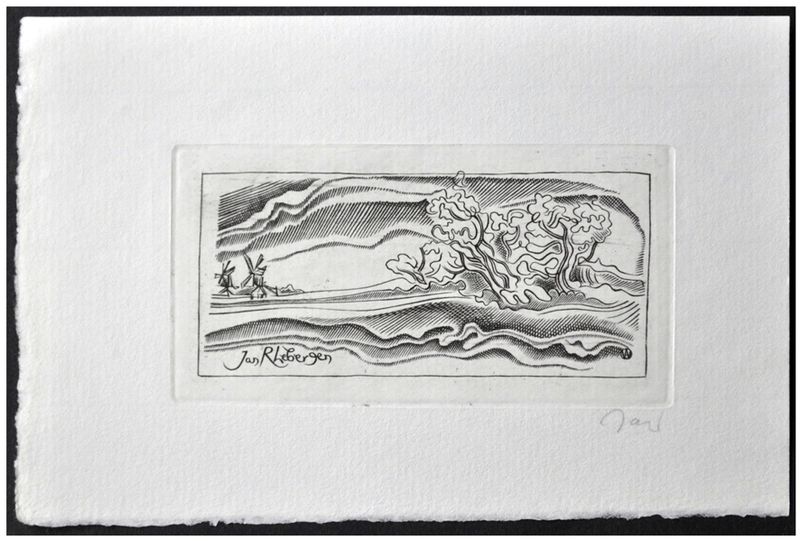 Jakubowski Wojciech (547/1981) Exlibris Jan Rhebergen, 45x83, krajobraz
