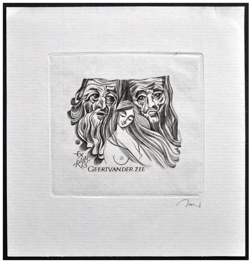 Jakubowski Wojciech (576/1983) Exlibris Geert van der Zee, 56x59, Zuzana i starcy