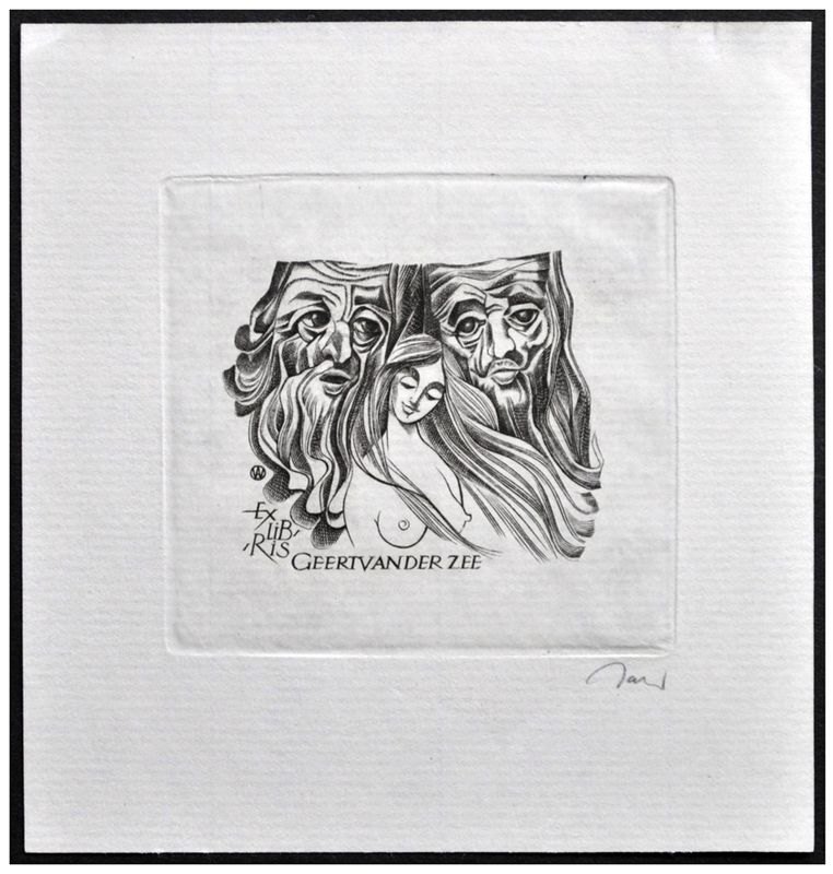 Jakubowski Wojciech (576/1983) Exlibris Geert van der Zee, 56x59, Zuzana i starcy