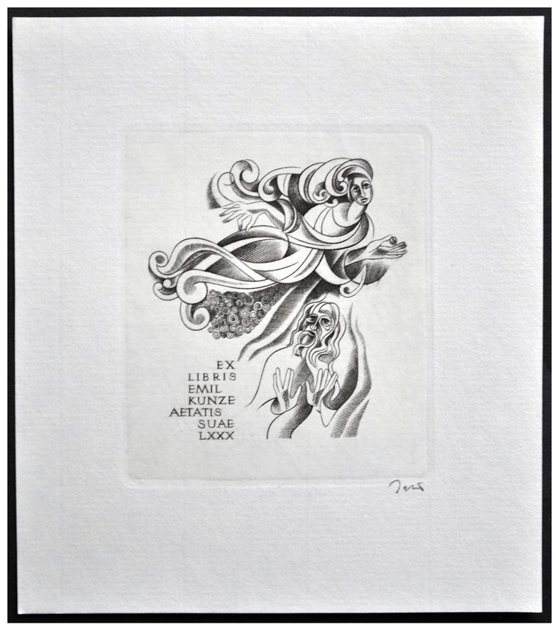Jakubowski Wojciech (805/2000) Ex libris Emil Kunze. Aetatis suae…, 77x67, postacie ludzi