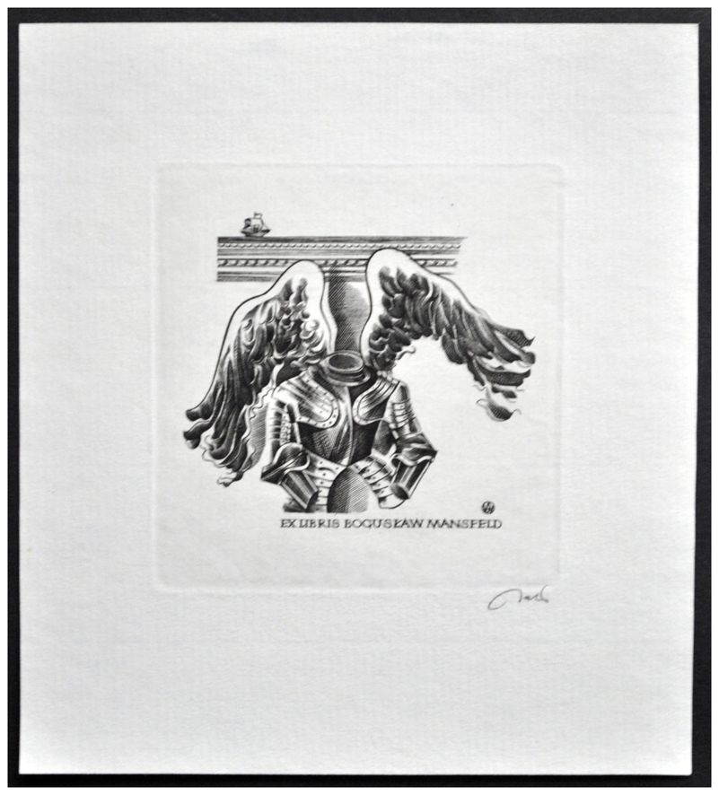 Jakubowski Wojciech (699/1992) Exlibris Bogusław Mansfeld, 64x61, zbroja
