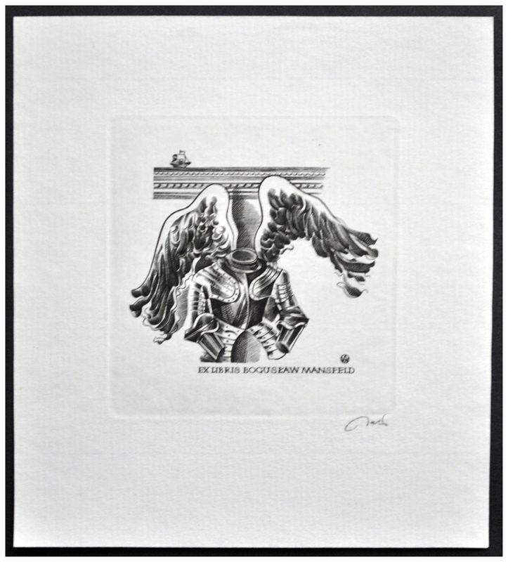 Jakubowski Wojciech (699/1992) Exlibris Bogusław Mansfeld, 64x61, zbroja