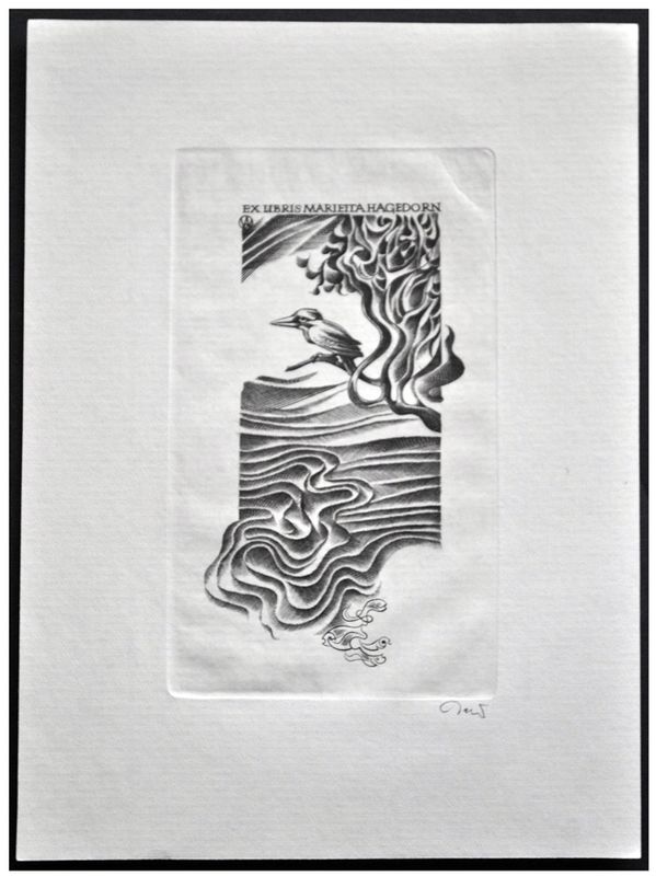 Jakubowski Wojciech (737/1996) Exlibris Marietta Hagedorn, 102x60, zimorodek