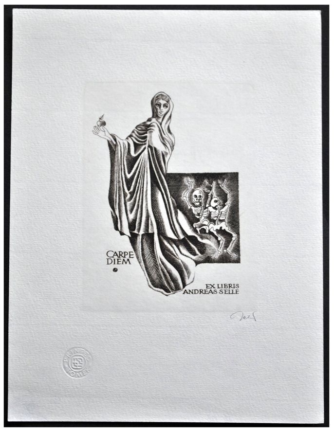 Jakubowski Wojciech (761/1998) Exlibris Andreas Selle, 86x64, Carpe Diem