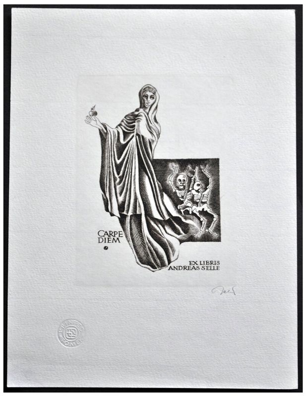 Jakubowski Wojciech (761/1998) Exlibris Andreas Selle, 86x64, Carpe Diem