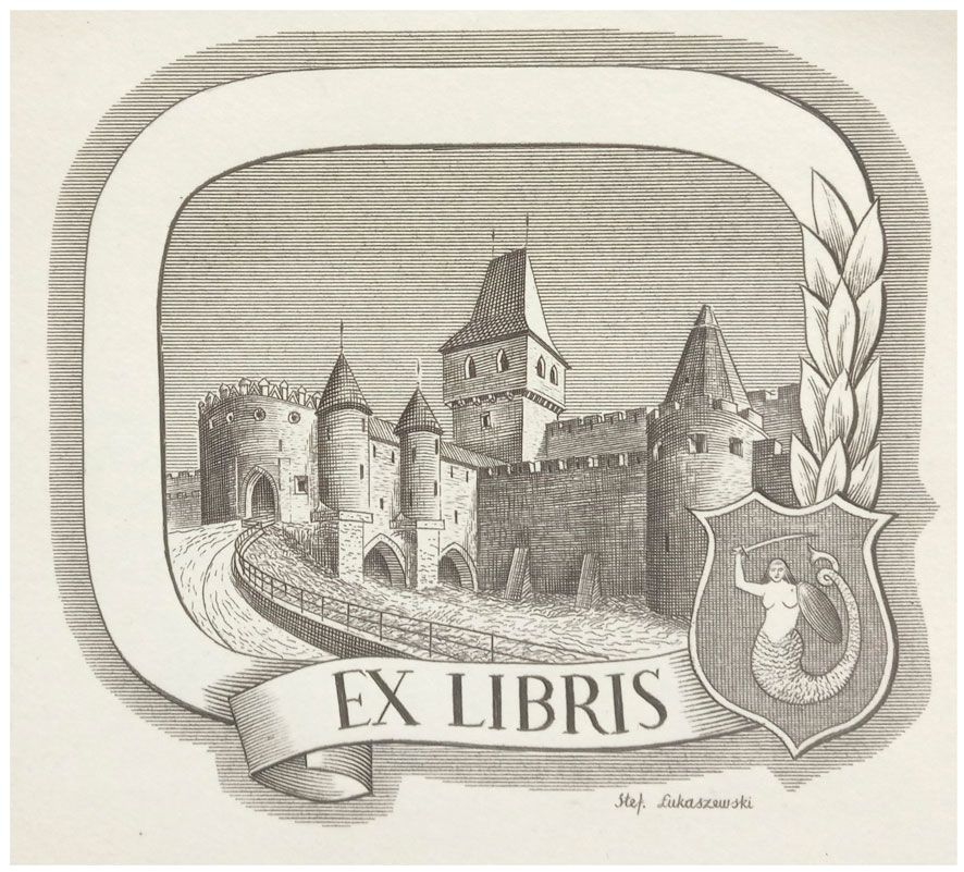 Łukaszewski Stefan (1) Exlibris ślepy, Barbakan w Warszawie, C1, 1956