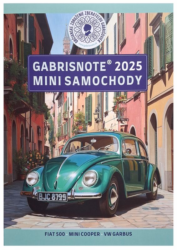 Mini samochody (2025) Fiat 500, Mini 1000, VW Garbus w folderze w języku polskim
