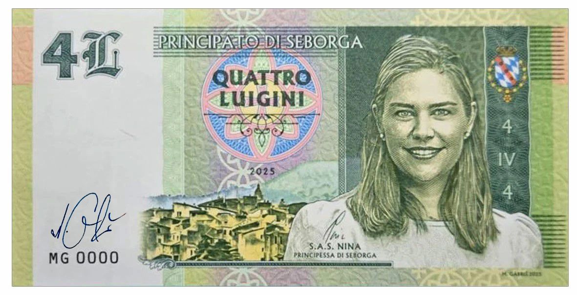 2025/10b 4 luigini Księstwo Seborga Księżniczka Nina (seria MG0000) + autograf Mateja Gábriša