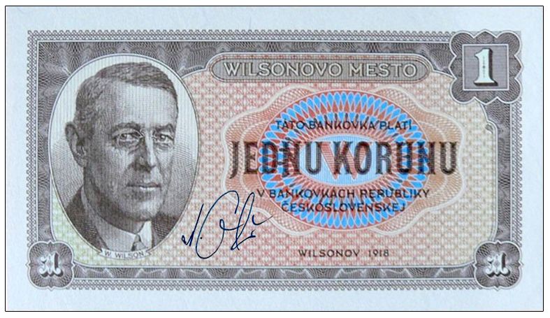 2025/18b 1 korona - Wilsonovo Mesto (1918) + autograf Mateja Gábriša