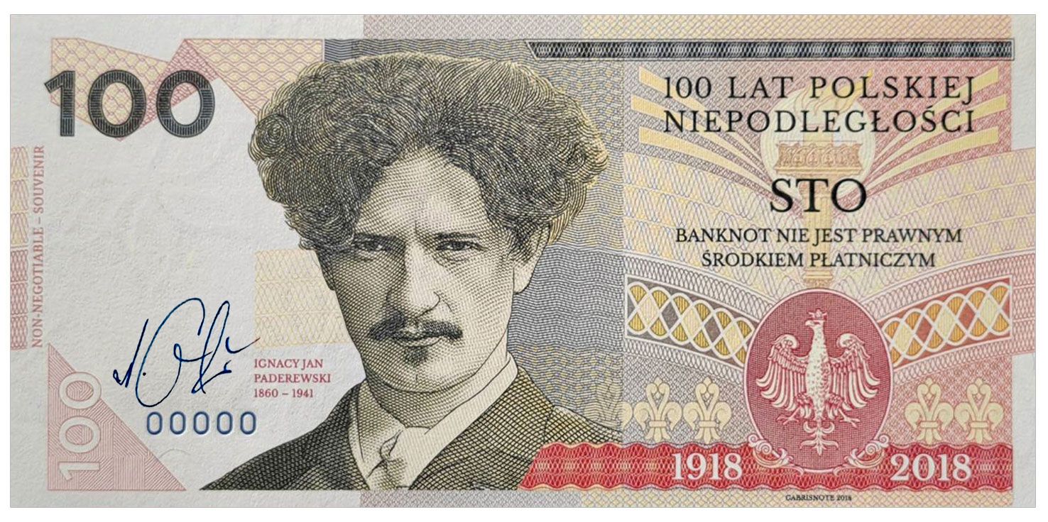 2025/05c Ignacy Paderewski - 100 lat Niepodległości Polski (00000) + autograf Mateja Gábriša