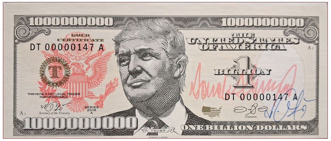 2016 USA One bilion dollars Donald Trump (DT00000147A) +  autograf Mateja Gábriša