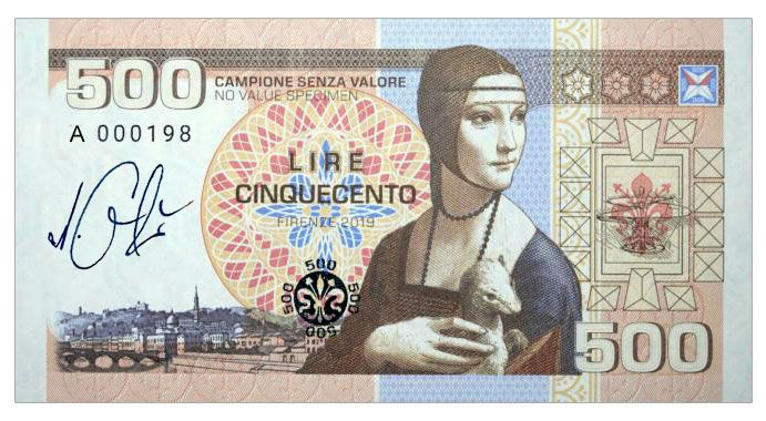 2018b 500 lirów Leonardo da Vinci (seria A) + autograf Mateja Gábriša