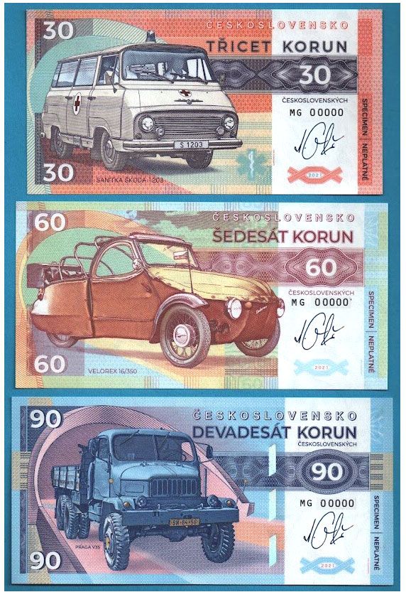 2021/10eg 30, 60, 90 koron Praga V3S Skoda 1203 Velorex 16/350 (MG00000) + autografy Mateja Gábriša