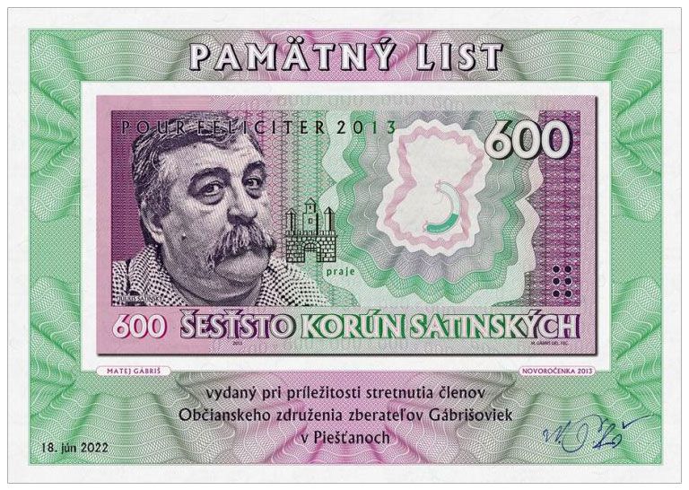 List pamiątkowy (2) - spotkanie kolekcjonerów gabriszowek (Pieszczany, 18. czerwca 2022) + autograf Mateja Gábriša