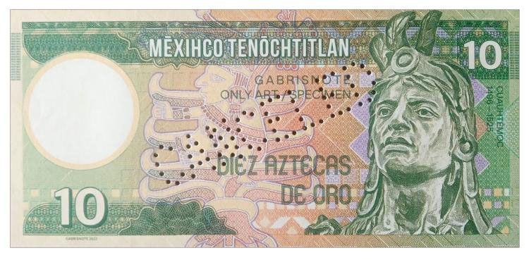 2023/09d 10 złotych azteckich (bez serii i numeru) + perforacja CANCELED