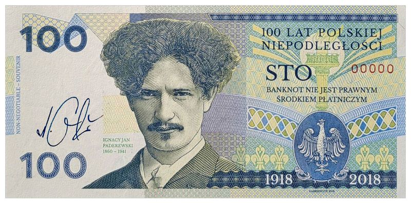 2025/05e Ignacy Paderewski - 100 lat Niepodległości Polski (00000) + autograf Mateja Gábriša