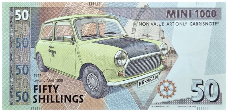2025/07d Mini samochody 50 szylingów Mini 1000 (bez serii i numeru) + perforacja CANCELED