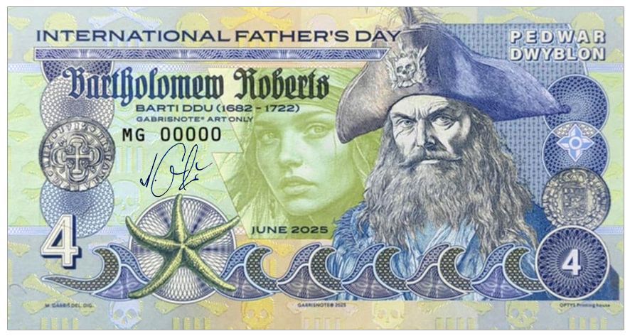 2025/06c 4 dublony Bartholomew Roberts, Międzynarodowy Dzień Ojca (MG00000) + autograf Mateja Gábriša