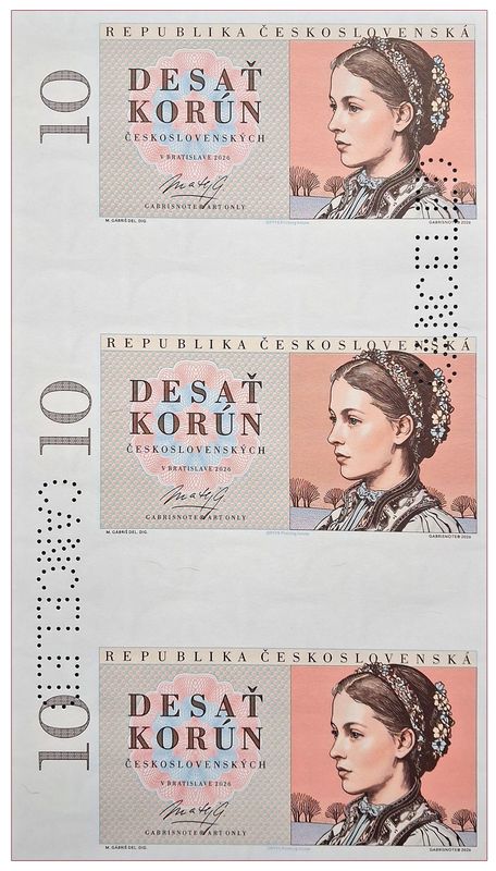 2026/01d 10 koron czechosłowackich 1949  (arkusz) + perforacja CANCELED